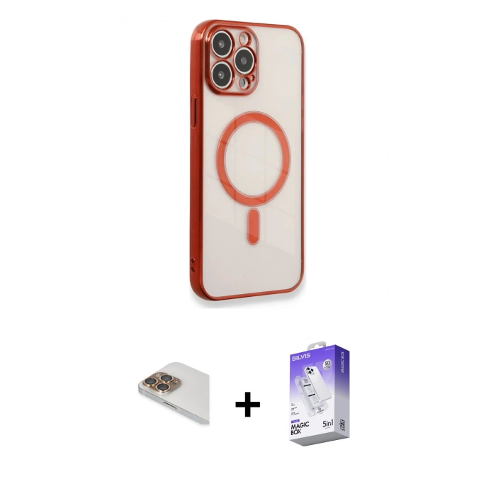 MARSİLYAN™- iPhone 13 Pro Max Kılıf Doruk Minimal - Siyah Bilvis 5in1 3D Magic Cam Ekran Koruyucu + Gold Pers Alüminyum Kamera Lens