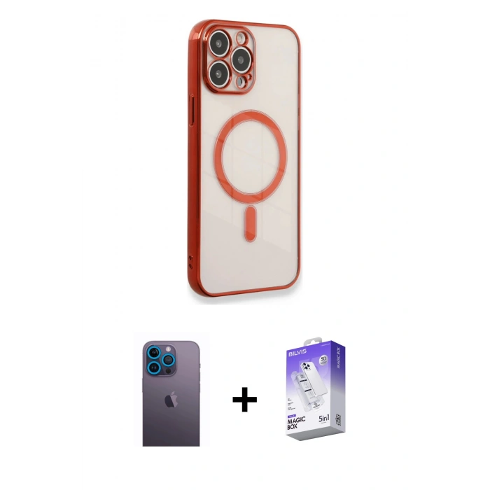 MARSİLYAN™- iPhone 13 Pro Max Kılıf Doruk Minimal - Siyah Bilvis 5in1 3D Magic Cam Ekran Koruyucu + Neon Fosforlu Kamera Lens - MI