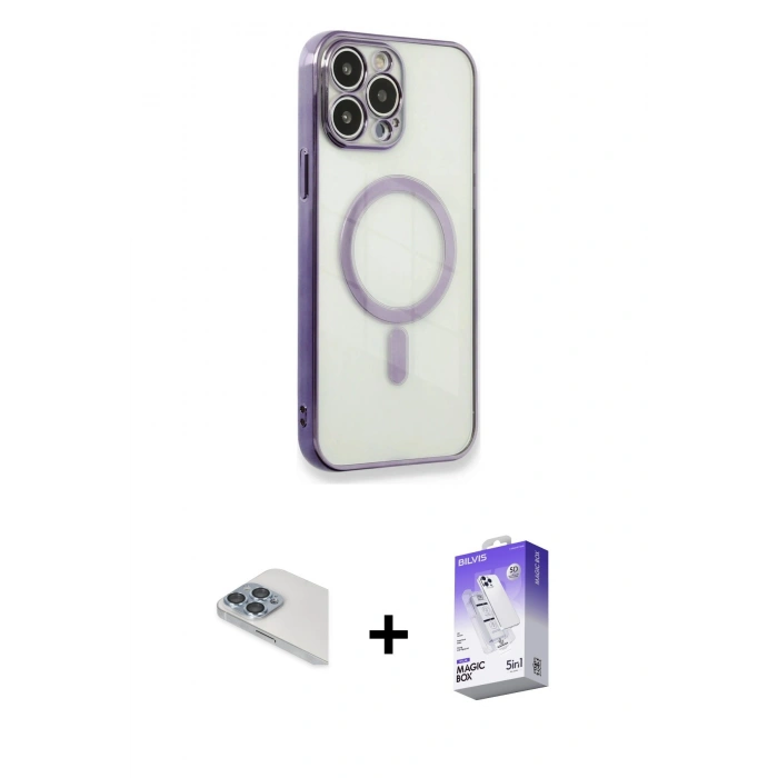 MARSİLYAN™- iPhone 13 Pro Max Kılıf Doruk Minimal - Siyah Bilvis 5in1 3D Magic Cam Ekran Koruyucu + Pers Alüminyum Kamera Lens - SABE