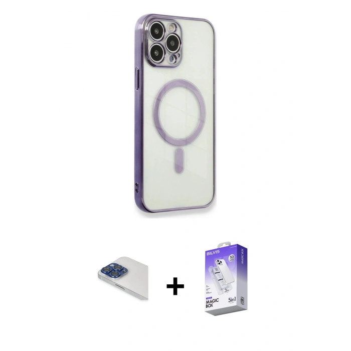 MARSİLYAN™- iPhone 13 Pro Max Kılıf Doruk Minimal - Siyah Bilvis 5in1 3D Magic Cam Ekran Koruyucu + Pers Alüminyum Kamera Lens - LT