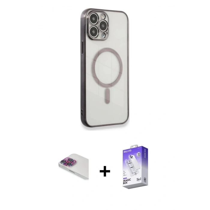 MARSİLYAN™- iPhone 13 Pro Max Kılıf Doruk Minimal - Siyah Bilvis 5in1 3D Magic Cam Ekran Koruyucu + Pers Alüminyum Kamera Lens - GI
