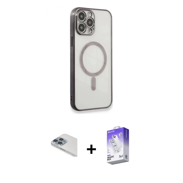 MARSİLYAN™- iPhone 13 Pro Max Kılıf Doruk Minimal - Siyah Bilvis 5in1 3D Magic Cam Ekran Koruyucu + Pers Alüminyum Kamera Lens - SABE