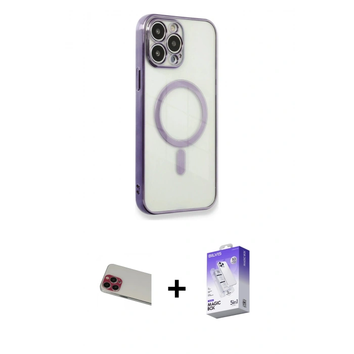 MARSİLYAN™- iPhone 13 Pro Max Kılıf Doruk Minimal - Siyah Bilvis 5in1 3D Magic Cam Ekran Koruyucu + Rainbow Kamera Lens Koruma Cam - KI