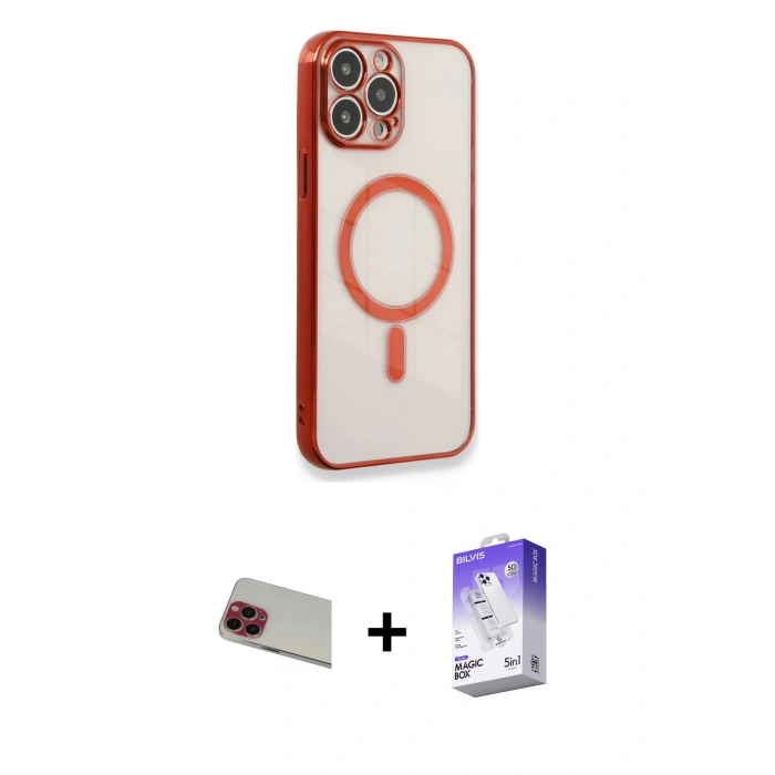 MARSİLYAN™- iPhone 13 Pro Max Kılıf Doruk Minimal - Siyah Bilvis 5in1 3D Magic Cam Ekran Koruyucu + Rainbow Kamera Lens Koruma Cam - KI