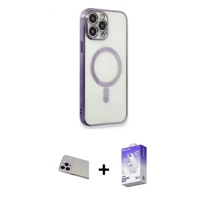 MARSİLYAN™- iPhone 13 Pro Max Kılıf Doruk Minimal - Siyah Bilvis 5in1 3D Magic Cam Ekran Koruyucu + Rainbow Kamera Lens Koruma Cam - MR