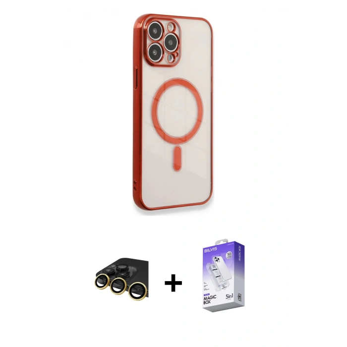 MARSİLYAN™- iPhone 13 Pro Max Kılıf Doruk Minimal - Siyah Bilvis 5in1 3D Magic Cam Ekran Koruyucu + Raze Metal Kamera Lens - GD