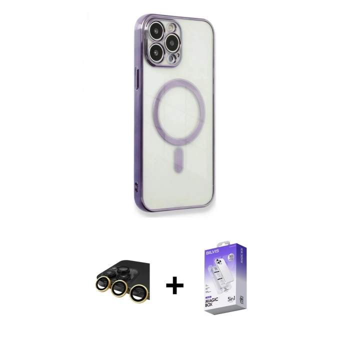 MARSİLYAN™- iPhone 13 Pro Max Kılıf Doruk Minimal - Siyah Bilvis 5in1 3D Magic Cam Ekran Koruyucu + Raze Metal Kamera Lens - GD