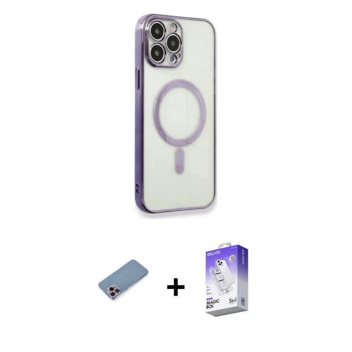 MARSİLYAN™- iPhone 13 Pro Max Kılıf Doruk Minimal - Siyah Bilvis 5in1 3D Magic Cam Ekran Koruyucu + Shine Kamera Lens Koruma Cam - PE