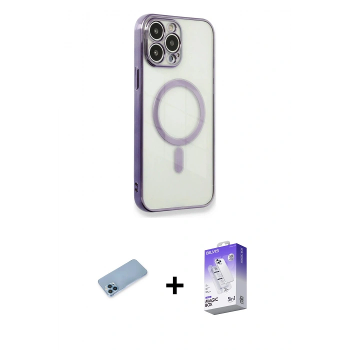 MARSİLYAN™- iPhone 13 Pro Max Kılıf Doruk Minimal - Siyah Bilvis 5in1 3D Magic Cam Ekran Koruyucu + Shine Kamera Lens Koruma Cam - MI