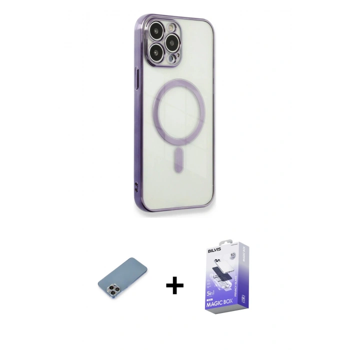 MARSİLYAN™- iPhone 13 Pro Max Kılıf Doruk Minimal - Siyah Bilvis 5in1 5D Magic Hayalet Cam Ekran Koruyucu + Shine Kamera Lens Koruma Cam - GI