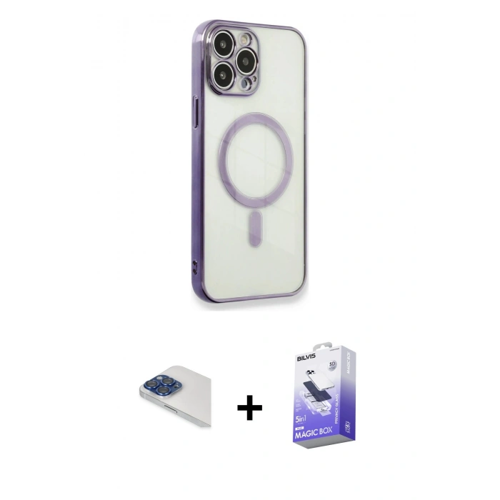 MARSİLYAN™- iPhone 13 Pro Max Kılıf Doruk Minimal - Siyah Bilvis 5in1 5D Magic Hayalet Cam Ekran Koruyucu + Pers Alüminyum Kamera Lens - LT