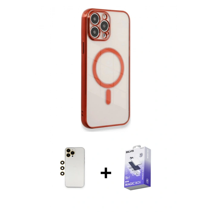 MARSİLYAN™- iPhone 13 Pro Max Kılıf Doruk Minimal - Siyah Bilvis 5in1 5D Magic Hayalet Cam Ekran Koruyucu + Shine Kamera Lens - GD