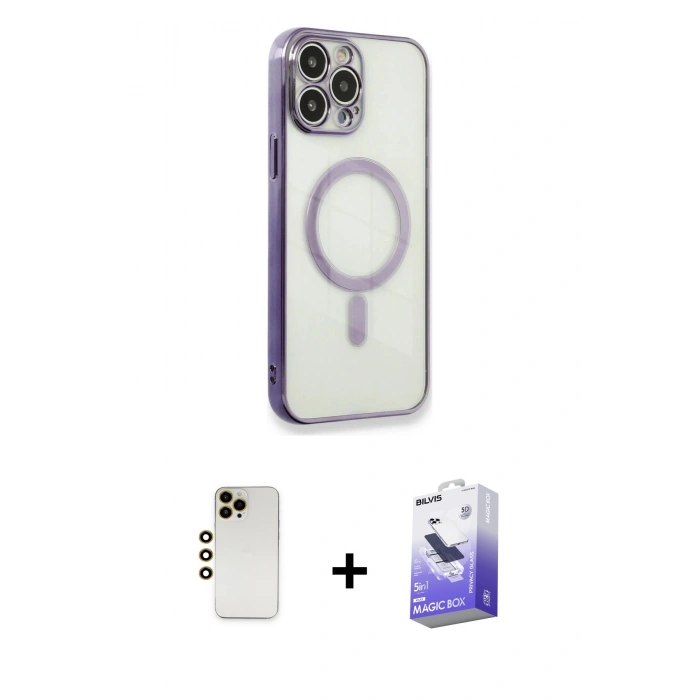 MARSİLYAN™- iPhone 13 Pro Max Kılıf Doruk Minimal - Siyah Bilvis 5in1 5D Magic Hayalet Cam Ekran Koruyucu + Shine Kamera Lens - GD