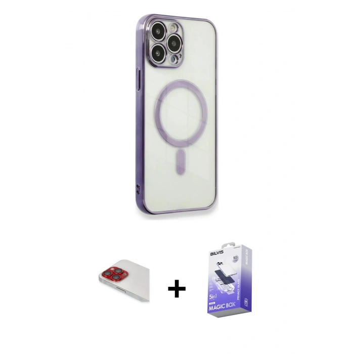MARSİLYAN™- iPhone 13 Pro Max Kılıf Doruk Minimal - Siyah Bilvis 5in1 5D Magic Hayalet Cam Ekran Koruyucu + Pers Alüminyum Kamera Lens - KI