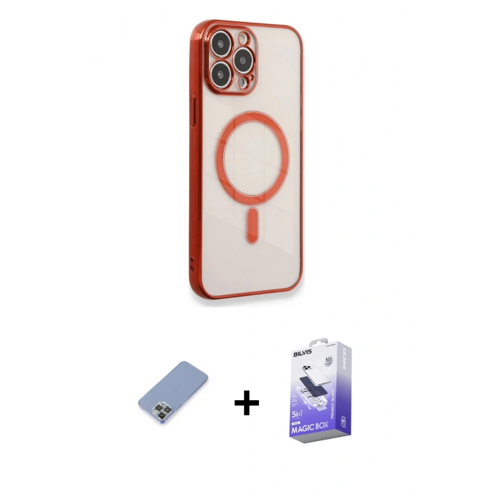 MARSİLYAN™- iPhone 13 Pro Max Kılıf Doruk Minimal - Siyah Bilvis 5in1 5D Magic Hayalet Cam Ekran Koruyucu + Koyu Yeşil Metal Kamera Lens Koruma Cam