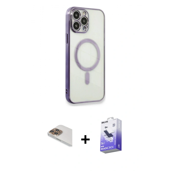 MARSİLYAN™- iPhone 13 Pro Max Kılıf Doruk Minimal - Siyah Bilvis 5in1 5D Magic Hayalet Cam Ekran Koruyucu + Pers Alüminyum Kamera Lens - GD