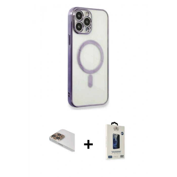 MARSİLYAN™- iPhone 13 Pro Max Kılıf Doruk Minimal - Siyah Bilvis Hayalet Cam Ekran Koruyucu + Pers Alüminyum Kamera Lens - GD