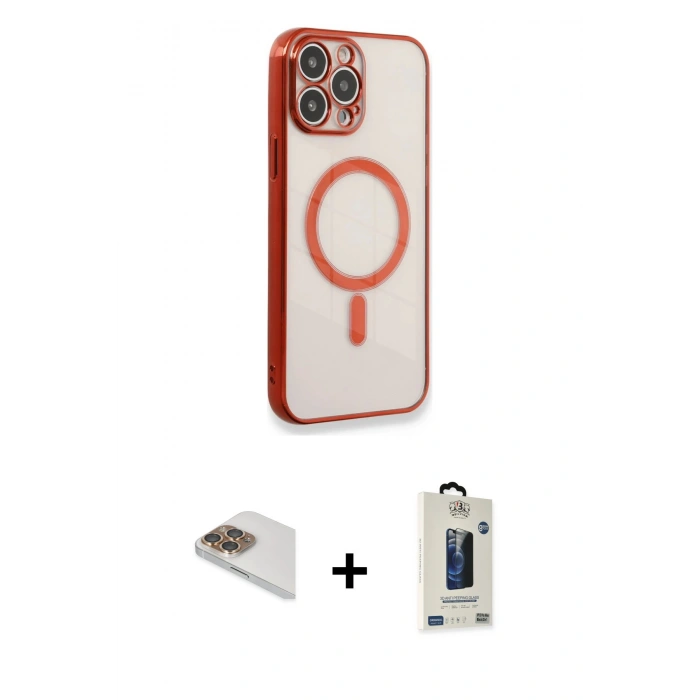 MARSİLYAN™- iPhone 13 Pro Max Kılıf Doruk Minimal - Siyah Bilvis Hayalet Cam Ekran Koruyucu + Pers Alüminyum Kamera Lens - GD