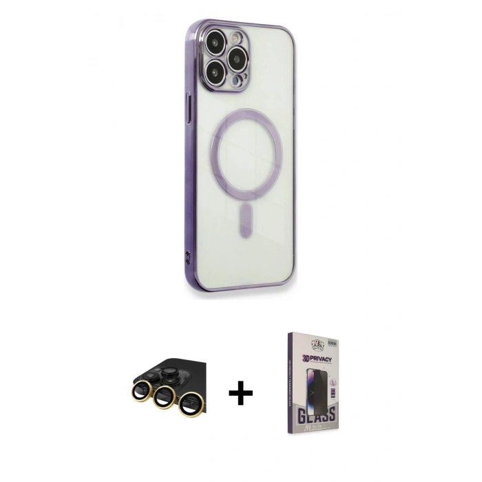MARSİLYAN™- iPhone 13 Pro Max Kılıf Doruk Minimal - Siyah Bilvis Hayalet Cam Ekran Koruyucu + Raze Metal Kamera Lens - GD