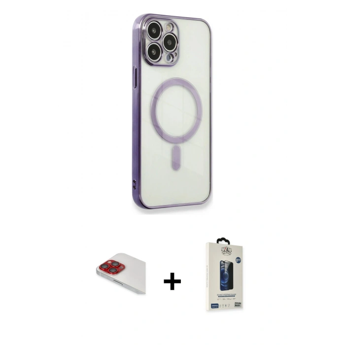 MARSİLYAN™- iPhone 13 Pro Max Kılıf Doruk Minimal - Siyah Bilvis Hayalet Cam Ekran Koruyucu + Pers Alüminyum Kamera Lens - KI