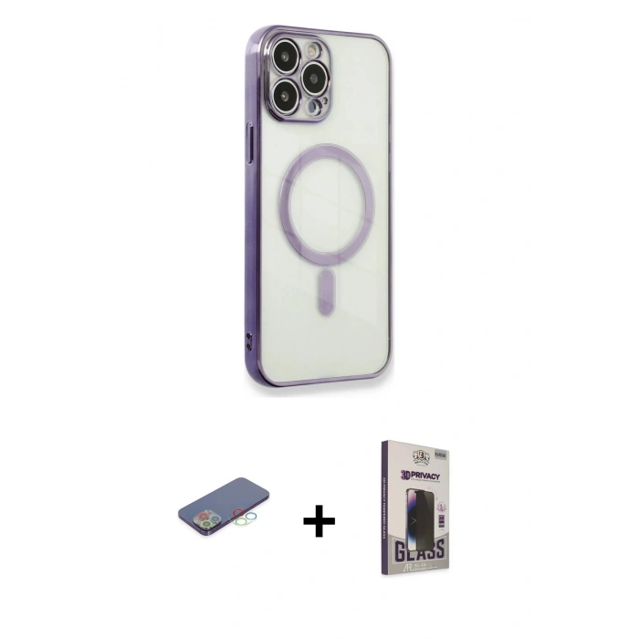 MARSİLYAN™- iPhone 13 Pro Max Kılıf Doruk Minimal - Siyah Bilvis Hayalet Cam Ekran Koruyucu + Renkli Kamera Lens Koruma Cam - MI