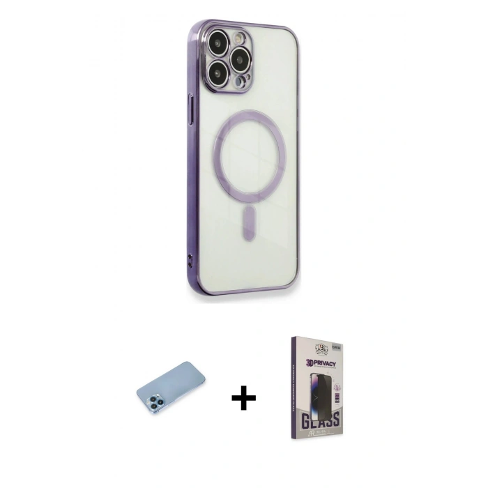 MARSİLYAN™- iPhone 13 Pro Max Kılıf Doruk Minimal - Siyah Bilvis Hayalet Cam Ekran Koruyucu + Shine Kamera Lens Koruma Cam - MI