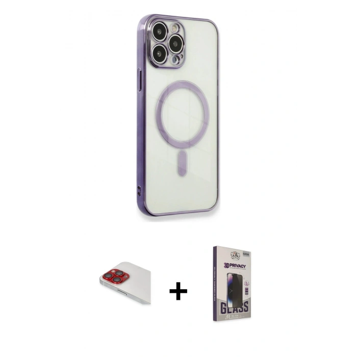 MARSİLYAN™- iPhone 13 Pro Max Kılıf Doruk Minimal - Siyah Bilvis Hayalet Cam Ekran Koruyucu + Pers Alüminyum Kamera Lens - KI