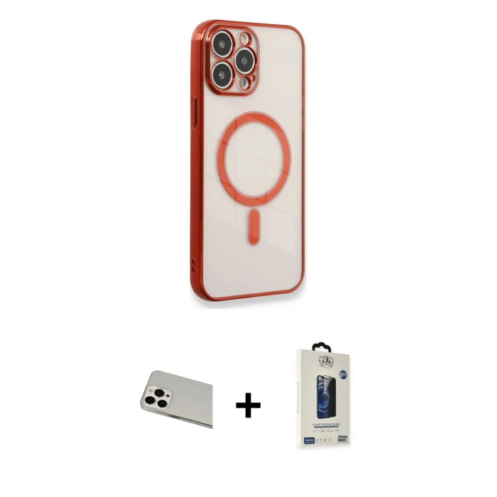 MARSİLYAN™- iPhone 13 Pro Max Kılıf Doruk Minimal - Siyah Bilvis Hayalet Cam Ekran Koruyucu + Rainbow Kamera Lens Koruma Cam - BZ
