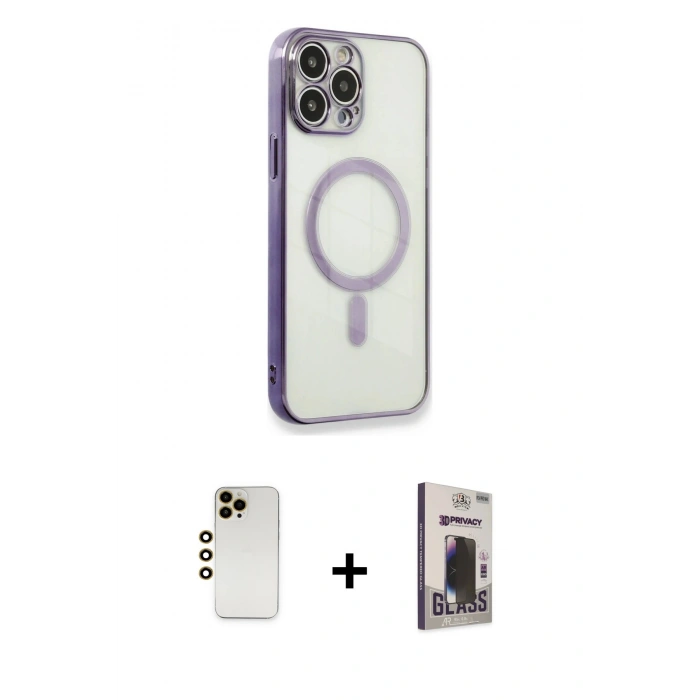 MARSİLYAN™- iPhone 13 Pro Max Kılıf Doruk Minimal - Siyah Bilvis Hayalet Cam Ekran Koruyucu + Shine Kamera Lens - GD