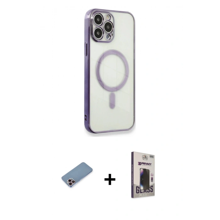 MARSİLYAN™- iPhone 13 Pro Max Kılıf Doruk Minimal - Siyah Bilvis Hayalet Cam Ekran Koruyucu + Shine Kamera Lens Koruma Cam - PE