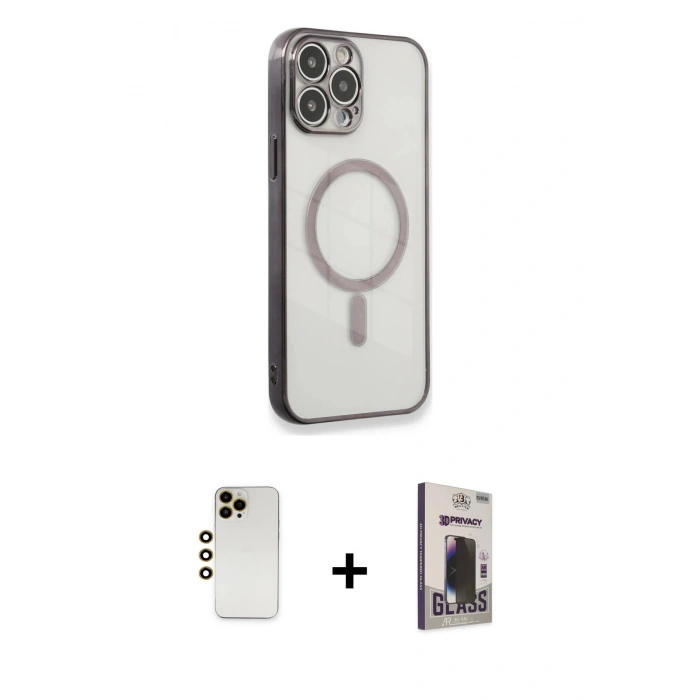 MARSİLYAN™- iPhone 13 Pro Max Kılıf Doruk Minimal - Siyah Bilvis Hayalet Cam Ekran Koruyucu + Shine Kamera Lens - GD