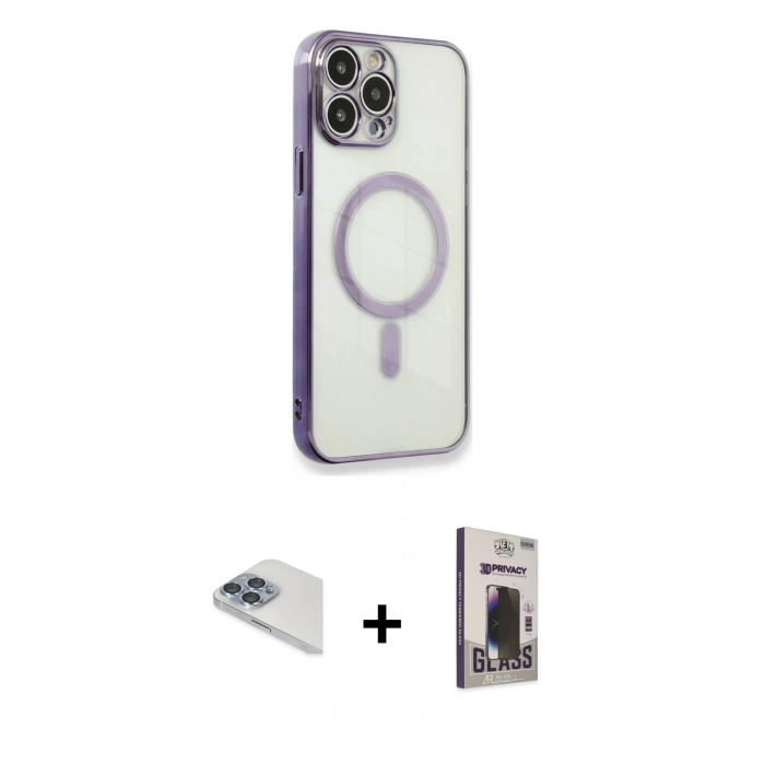 MARSİLYAN™- iPhone 13 Pro Max Kılıf Doruk Minimal - Siyah Bilvis Hayalet Cam Ekran Koruyucu + Pers Alüminyum Kamera Lens - SABE
