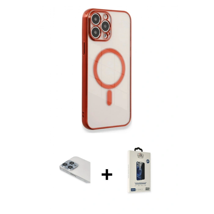 MARSİLYAN™- iPhone 13 Pro Max Kılıf Doruk Minimal - Siyah Bilvis Hayalet Cam Ekran Koruyucu + Pers Alüminyum Kamera Lens - SABE