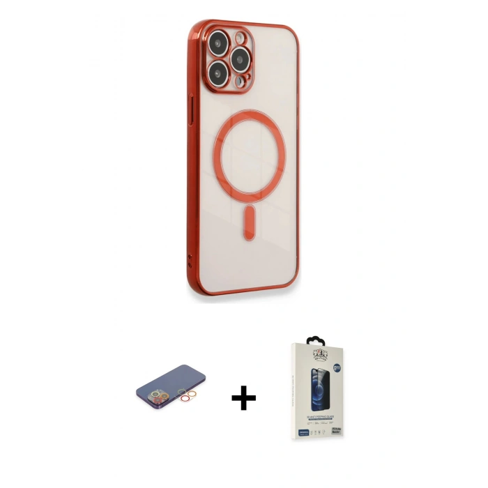 MARSİLYAN™- iPhone 13 Pro Max Kılıf Doruk Minimal - Siyah Bilvis Hayalet Cam Ekran Koruyucu + Renkli Kamera Lens Koruma Cam - TU
