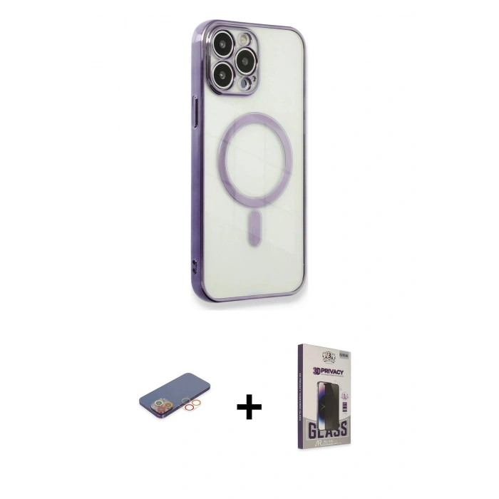 MARSİLYAN™- iPhone 13 Pro Max Kılıf Doruk Minimal - Siyah Bilvis Hayalet Cam Ekran Koruyucu + Renkli Kamera Lens Koruma Cam - TU