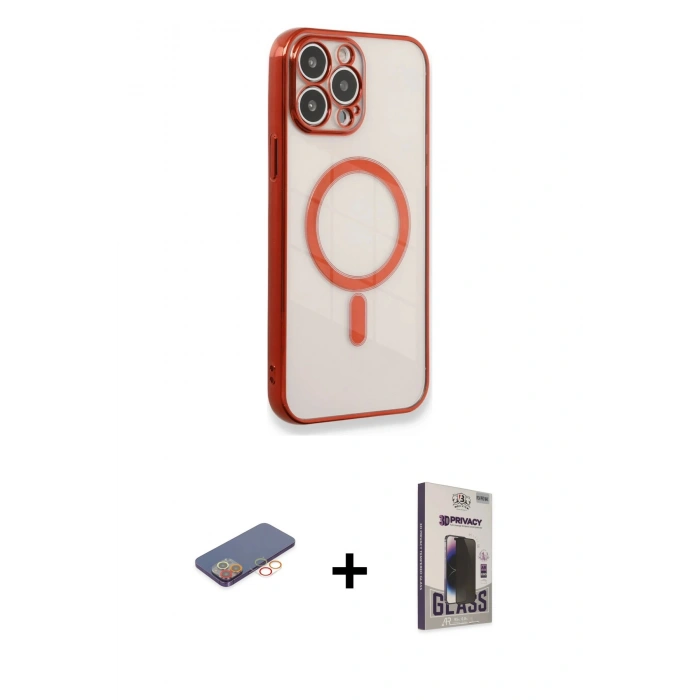 MARSİLYAN™- iPhone 13 Pro Max Kılıf Doruk Minimal - Siyah Bilvis Hayalet Cam Ekran Koruyucu + Renkli Kamera Lens Koruma Cam - TU