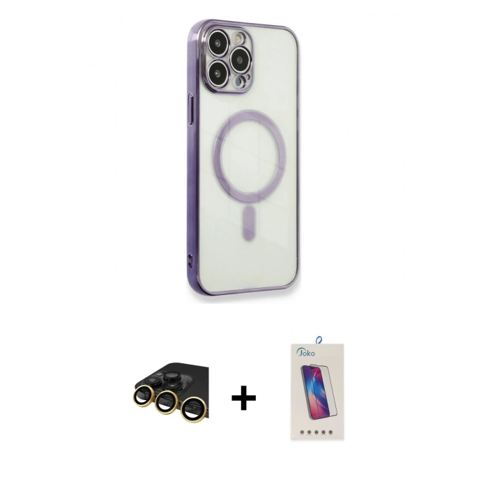 MARSİLYAN™- iPhone 13 Pro Max Kılıf Doruk Minimal - Siyah Joko 5D Cam + Raze Metal Kamera Lens - GD