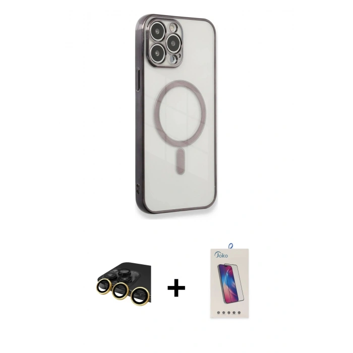 MARSİLYAN™- iPhone 13 Pro Max Kılıf Doruk Minimal - Siyah Joko 5D Cam + Raze Metal Kamera Lens - GD