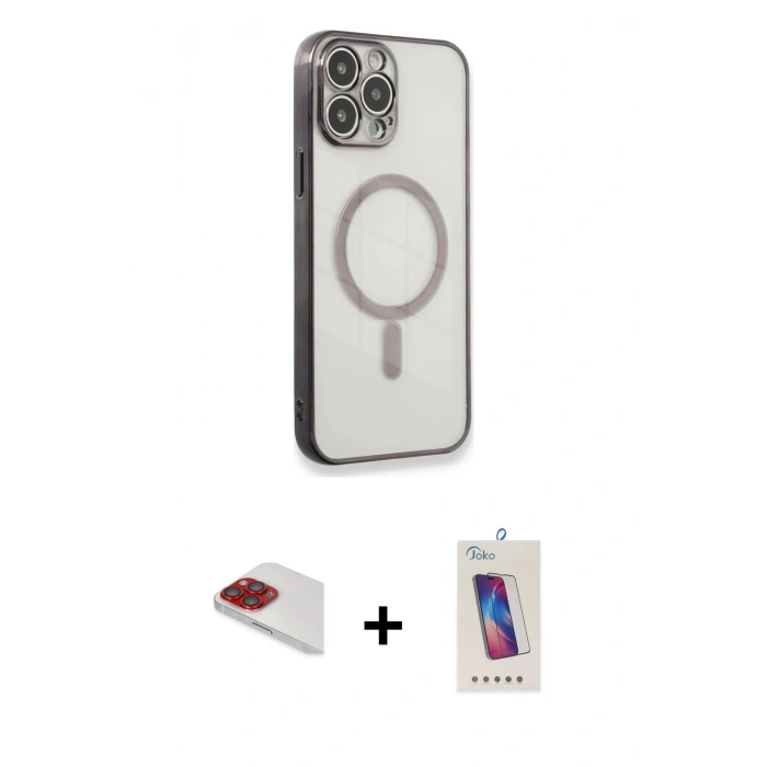 MARSİLYAN™- iPhone 13 Pro Max Kılıf Doruk Minimal - Siyah Joko 5D Cam + Pers Alüminyum Kamera Lens - KI