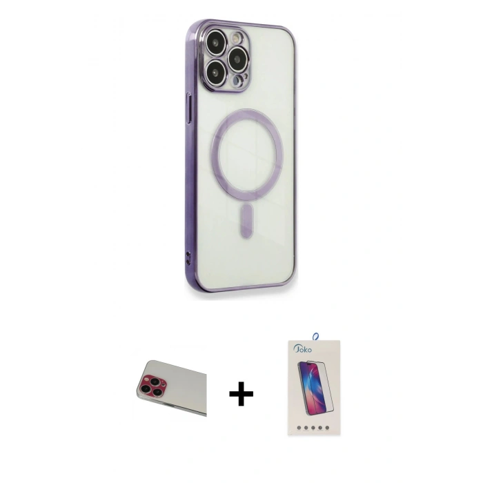 MARSİLYAN™- iPhone 13 Pro Max Kılıf Doruk Minimal - Siyah Joko 5D Cam + Kırmızı Rainbow Kamera Lens Koruma Cam