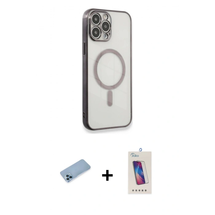 MARSİLYAN™- iPhone 13 Pro Max Kılıf Doruk Minimal - Siyah Joko 5D Cam + Shine Kamera Lens Koruma Cam - MI