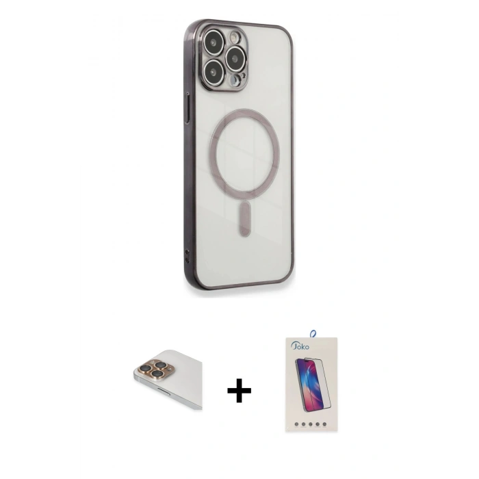 MARSİLYAN™- iPhone 13 Pro Max Kılıf Doruk Minimal - Siyah Joko 5D Cam + Pers Alüminyum Kamera Lens - GD