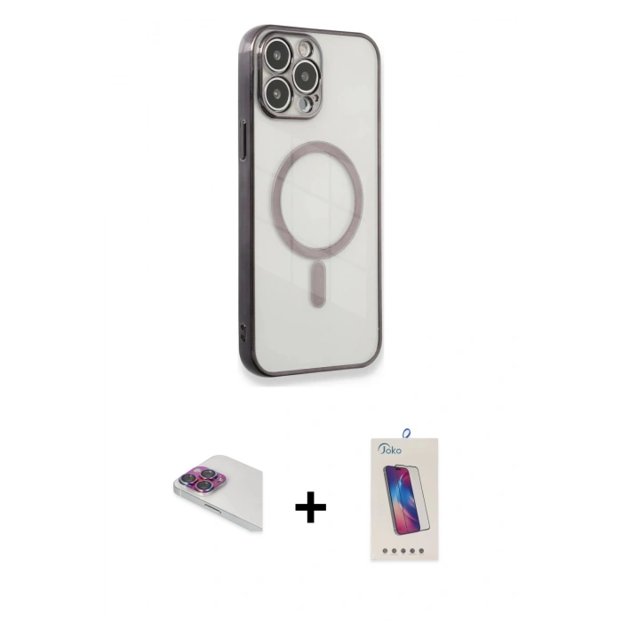 MARSİLYAN™- iPhone 13 Pro Max Kılıf Doruk Minimal - Siyah Joko 5D Cam + Pers Alüminyum Kamera Lens - GI