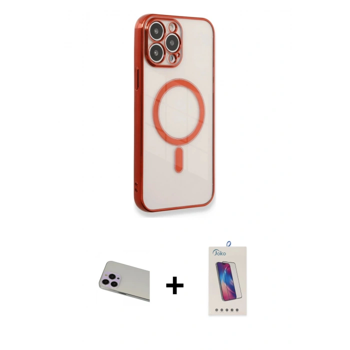 MARSİLYAN™- iPhone 13 Pro Max Kılıf Doruk Minimal - Siyah Joko 5D Cam + Rainbow Kamera Lens Koruma Cam - MR