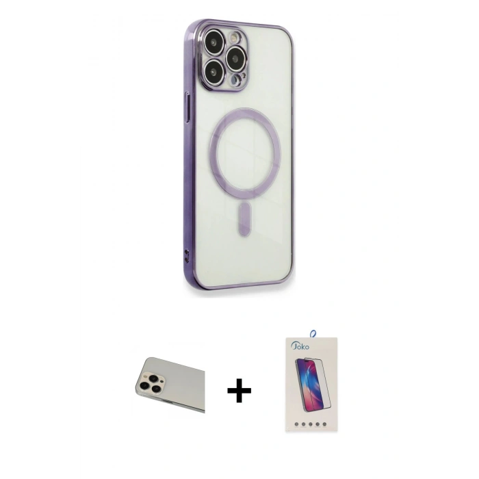 MARSİLYAN™- iPhone 13 Pro Max Kılıf Doruk Minimal - Siyah Joko 5D Cam + Rainbow Kamera Lens Koruma Cam - REGD