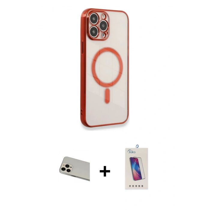 MARSİLYAN™- iPhone 13 Pro Max Kılıf Doruk Minimal - Siyah Joko 5D Cam + Rainbow Kamera Lens Koruma Cam - REGD
