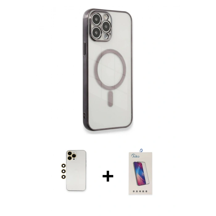 MARSİLYAN™- iPhone 13 Pro Max Kılıf Doruk Minimal - Siyah Joko 5D Cam + Shine Kamera Lens - GD