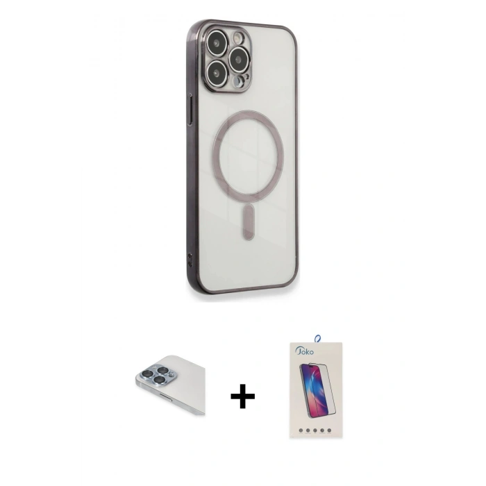 MARSİLYAN™- iPhone 13 Pro Max Kılıf Doruk Minimal - Siyah Joko 5D Cam + Pers Alüminyum Kamera Lens - SABE