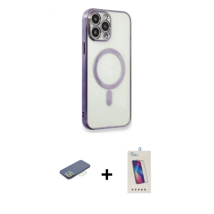 MARSİLYAN™- iPhone 13 Pro Max Kılıf Doruk Minimal - Siyah Joko 5D Cam + Renkli Kamera Lens Koruma Cam - YL