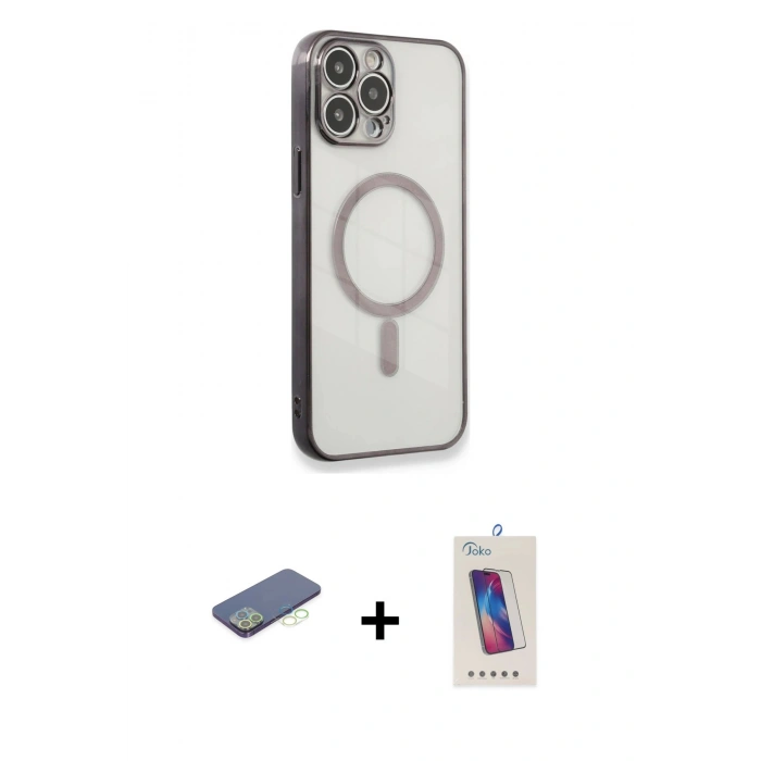 MARSİLYAN™- iPhone 13 Pro Max Kılıf Doruk Minimal - Siyah Joko 5D Cam + Renkli Kamera Lens Koruma Cam - YL
